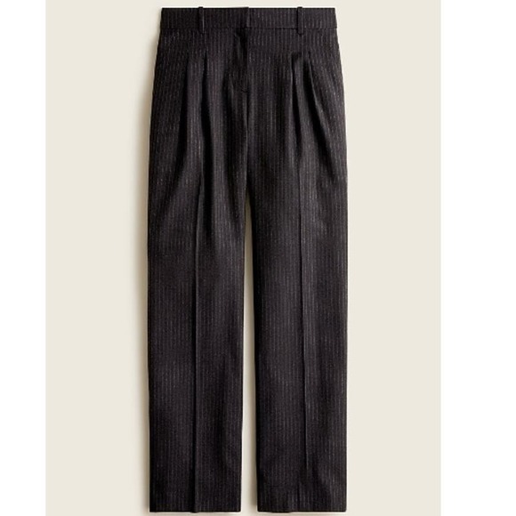 J. Crew Point Sur Pleated Front Pinstripe Dress Pants Black Women's Size 14 - Picture 1 of 7